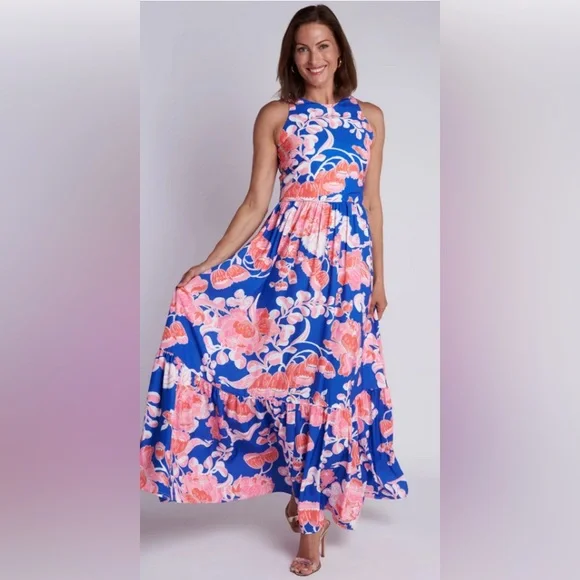 Floral Maxi Dress in Blue and Pink - Picture 2 of 4